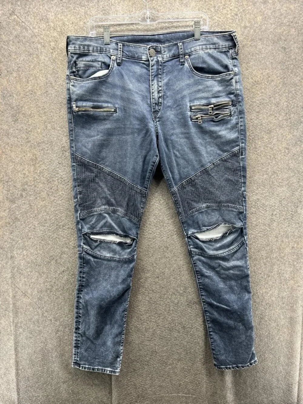 True Religion Rocco Jeans Mens 38 Blue Relaxed Skinny Biker Denim Distressed